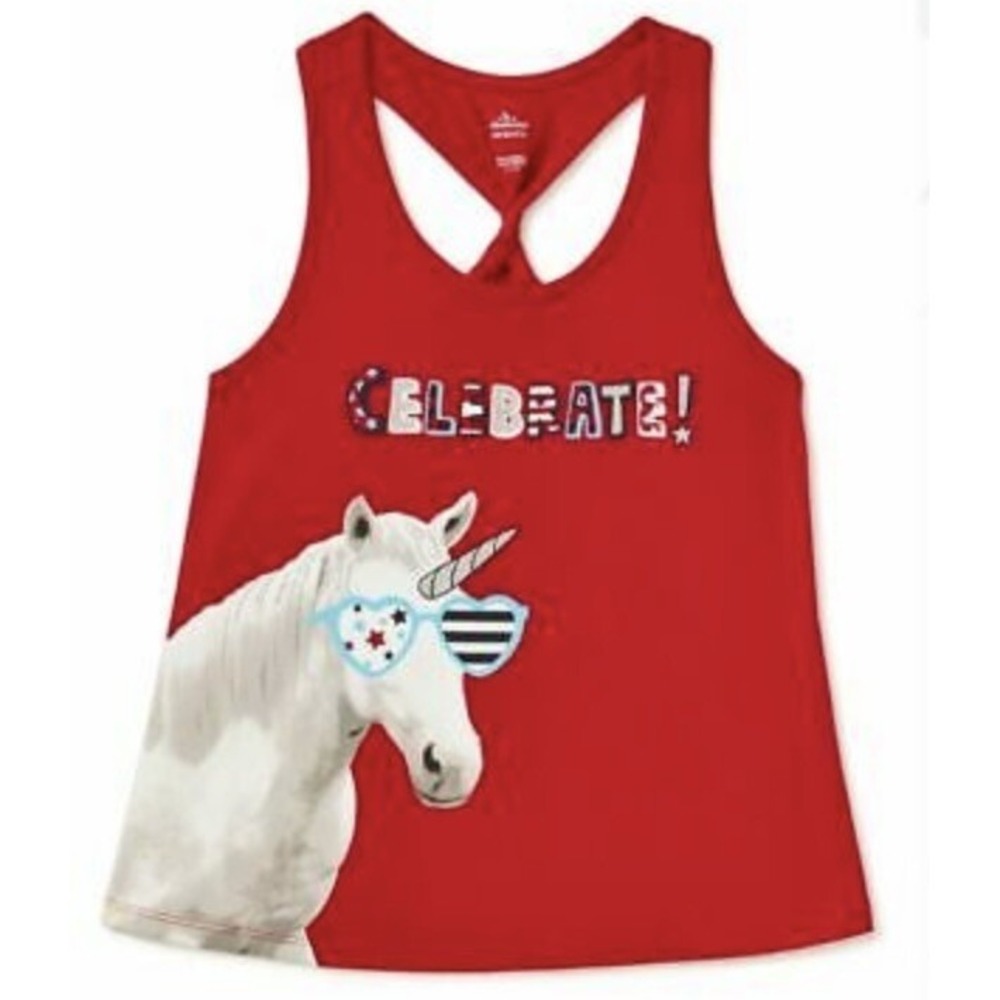 Way to Celebrate Girls Twist Back Tank Unicorn Large 10-12 New with Tags Red